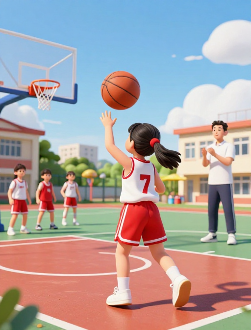超清3D篮球少女：阳光下的校园运动风采