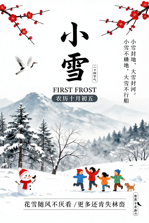 中国风小雪节气海报·水墨与童趣的诗意融合