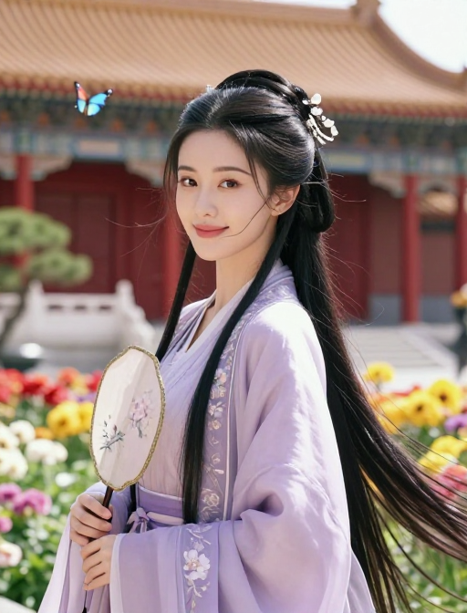 古韵佳人:紫薇紫衣宫苑花间回眸笑