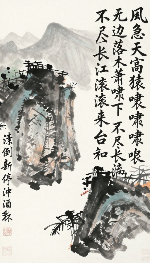 齐白石风《登高》水墨意境图