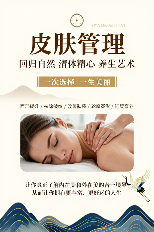 东方美学与极简风融合的高端皮肤管理宣传海报