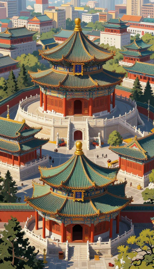 超现实CG厚涂：多彩中国古建筑城市俯视图