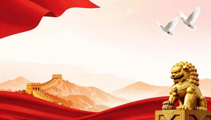 红金中国风·和平鸽与长城的庄严背景图