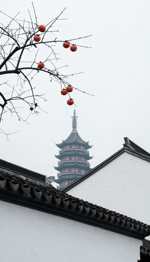 苏州北塔:白墙黑瓦间的柿子诗意
