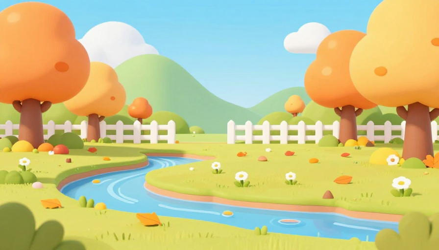秋日公园3D卡通：明黄草地溪山