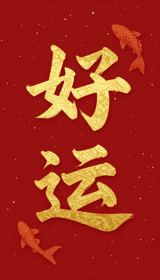 好运锦鲤宝相花：中式禅意金箔书法
