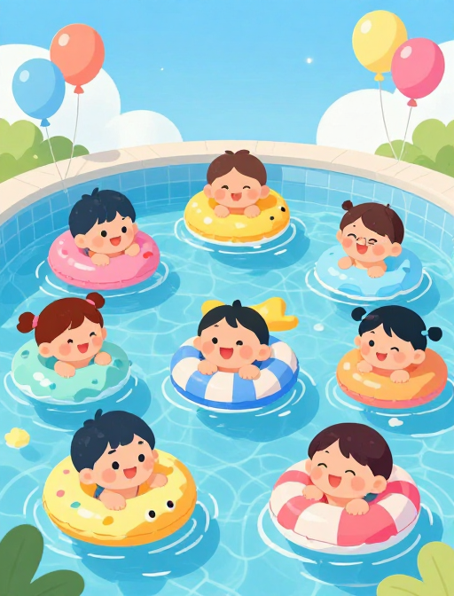 童趣卡通泳池嬉戏时光