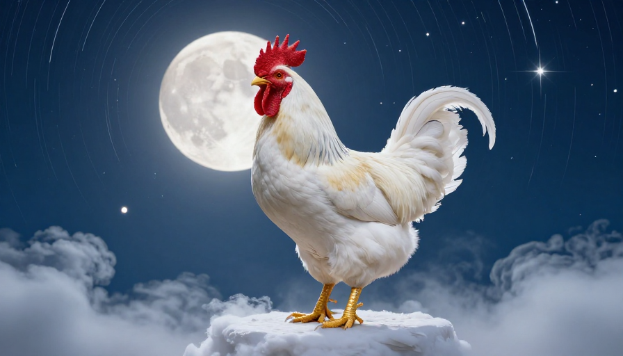 满月雪夜金冠公鸡，生肖文化视觉大片