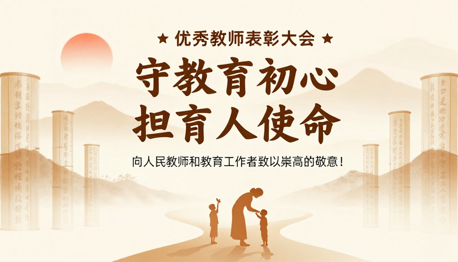 守初心担使命：中国风简约教师表彰海报