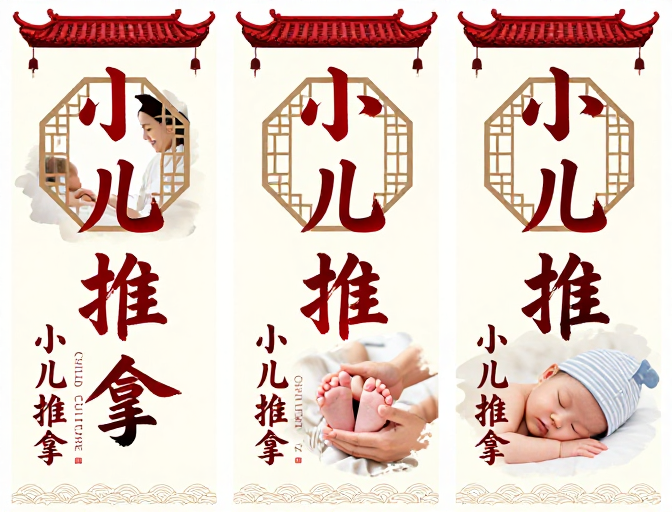中式传统风格小儿推拿四联海报设计