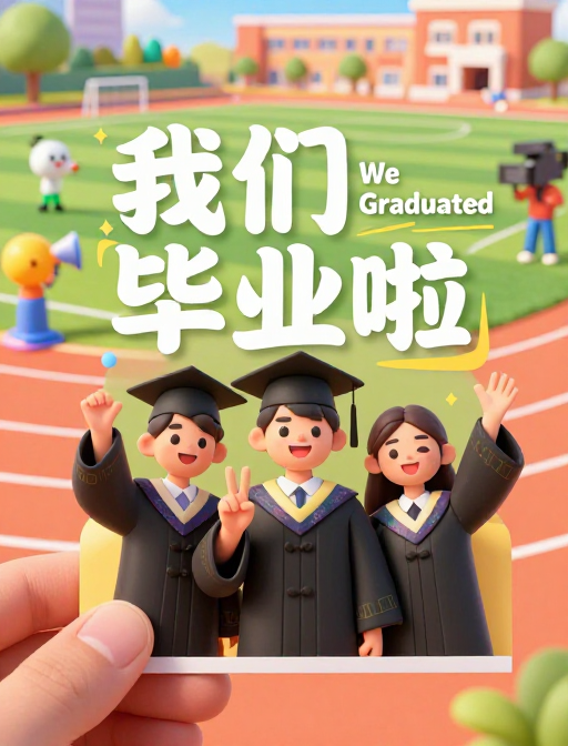 活力毕业庆典：彩色卡通插画与动感文字