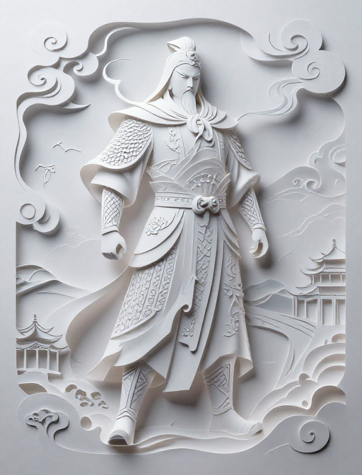 烟雾缭绕的关羽纸雕:晶莹剔透的艺术杰作