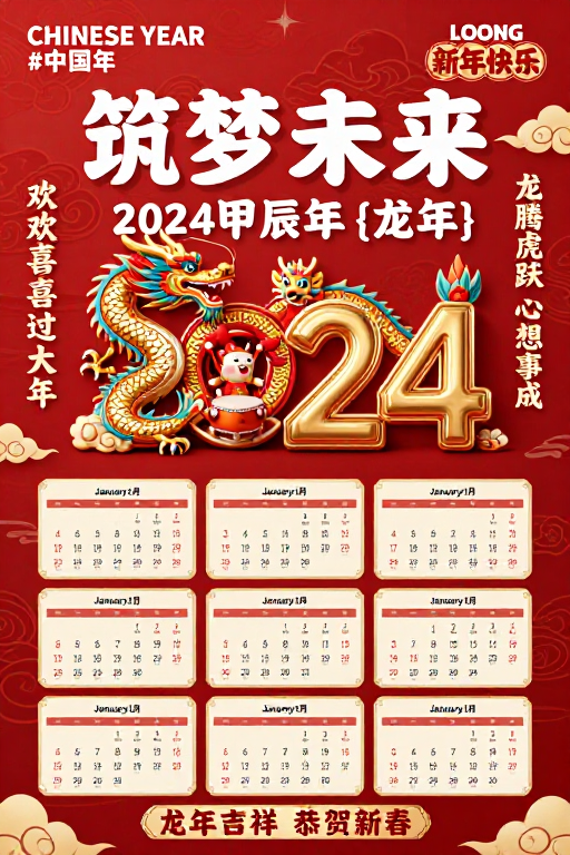 金祥龙腾·2024中国新年艺术海报