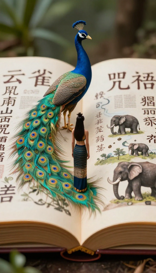 云南傣族孔雀咒语:古老文字与神兽的3D史诗画卷