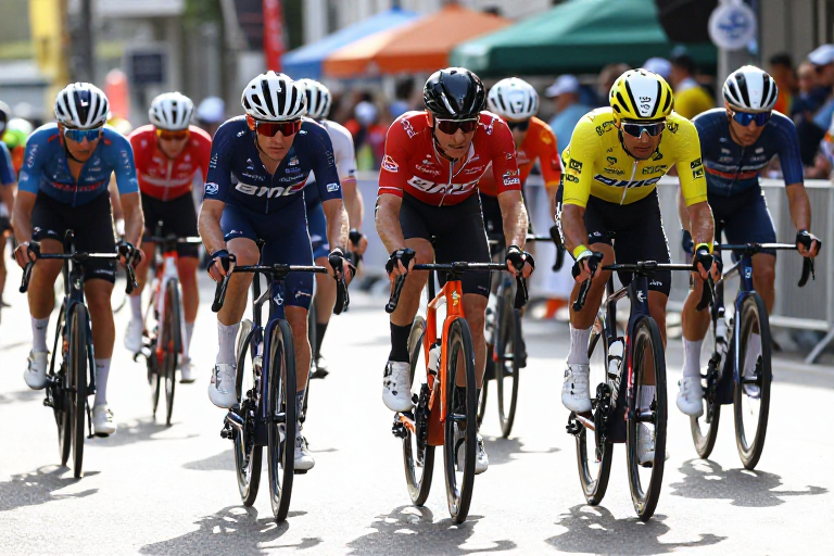 职业自行车手城市街道高速竞速瞬间