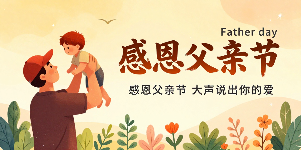 暖色调父爱温情父亲节插画海报