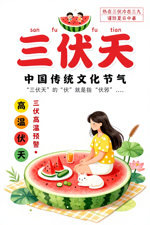 三伏天:传统节气与现代风清爽夏日海报