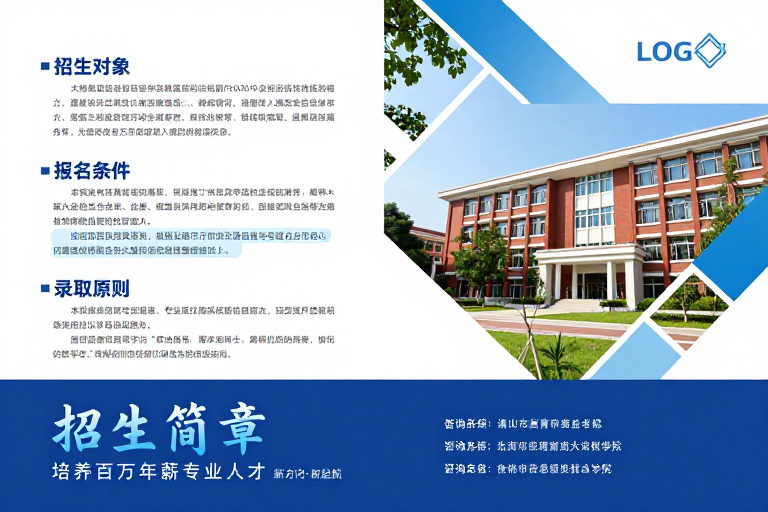 高校招生简章封面设计：蓝白主调展现学术权威