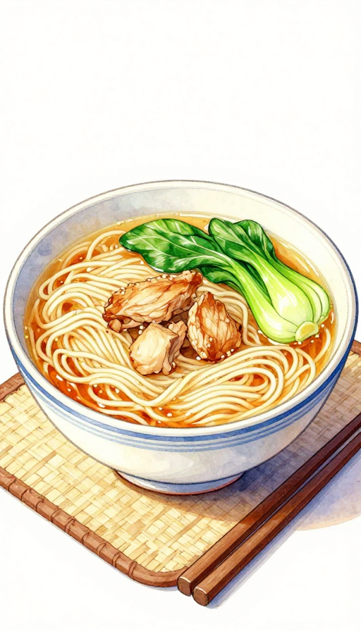 森系水彩鸡汤面：清新高饱和美味呈现