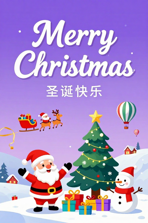 温馨圣诞插画:圣诞老人与欢乐节日场景