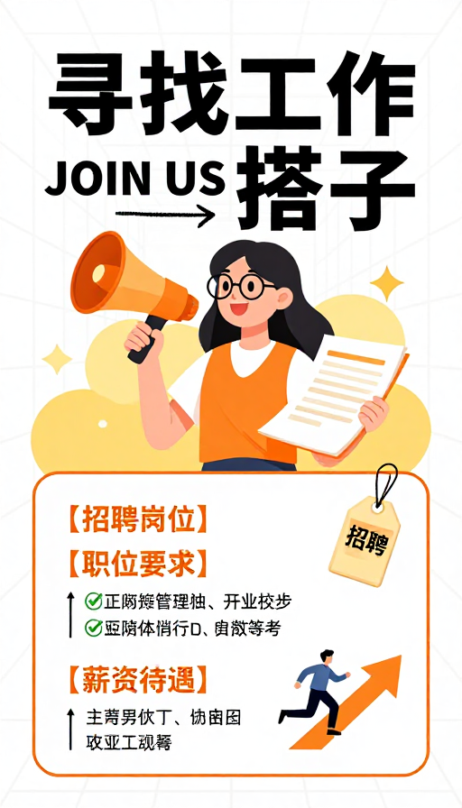 现代扁平招聘插画：活力黄橙色调求职海报