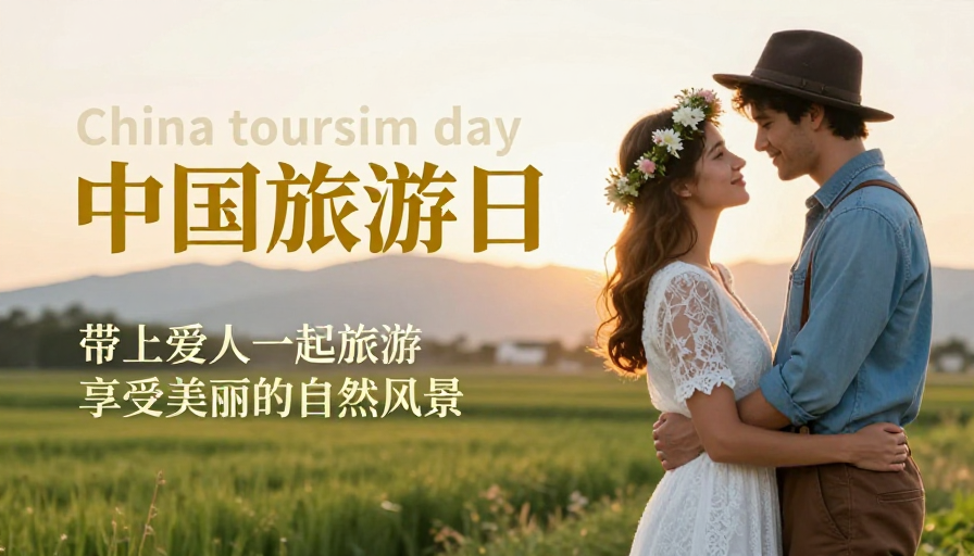 中国旅游日浪漫海报：情侣共赏自然美景
