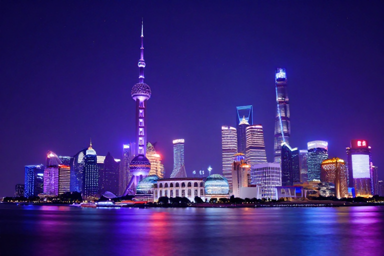 未来都市镜像之夜，梦幻光影构筑科技幻境