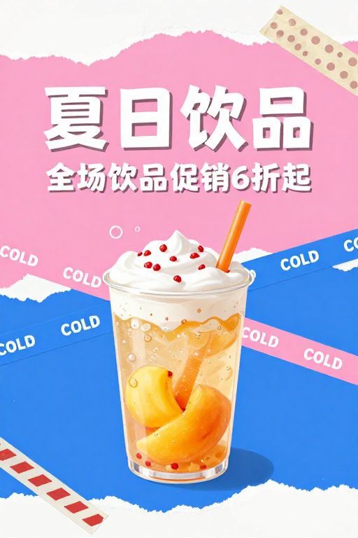 夏日拼贴风清凉饮品促销海报设计
