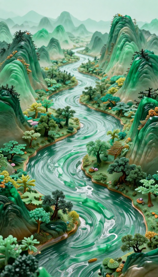 翡翠山水画卷：极致立体自然景观视觉盛宴