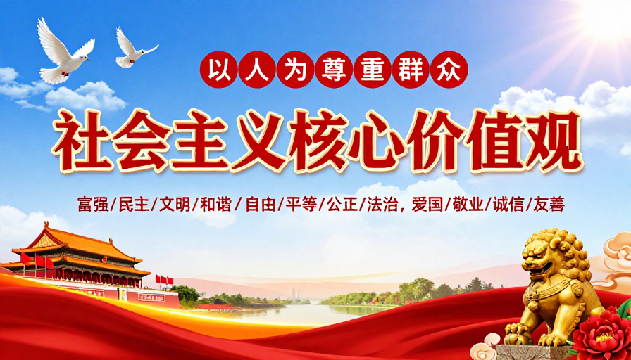 社会主义核心价值观宣传海报：庄重热烈的中国红风格