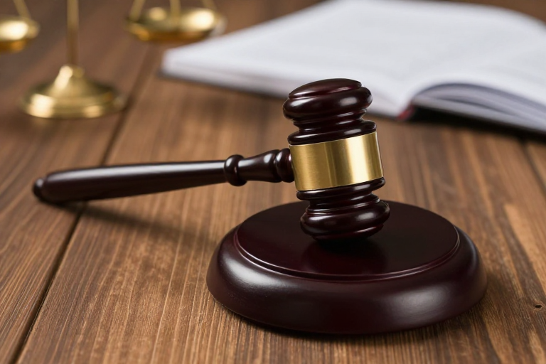 庄严法槌：暖棕光影下的司法象征