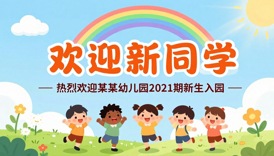 卡通插画风幼儿园新生欢迎海报