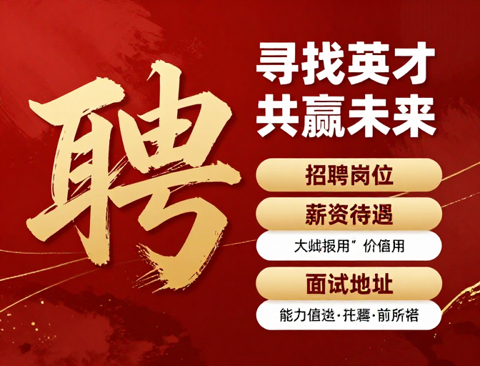 金色书法聘字水墨招聘海报 寻才共赢未来