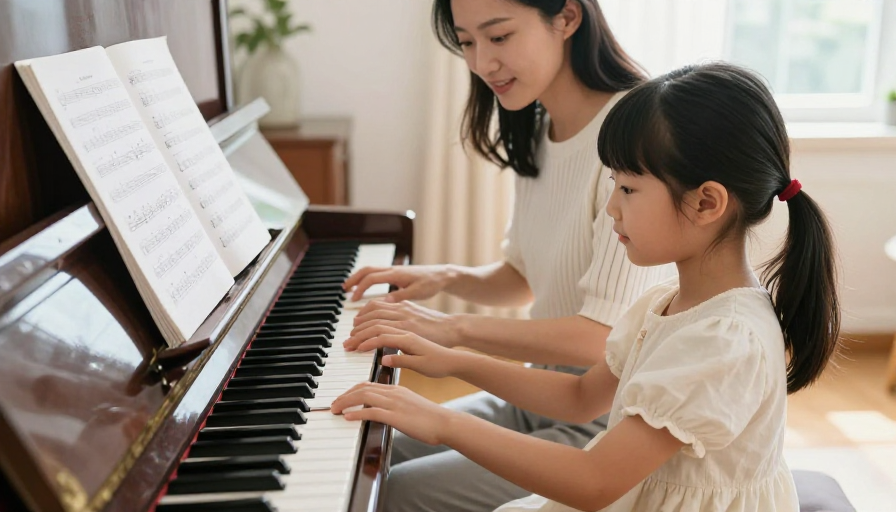 亲子钢琴时光:母女默契演奏的温馨画面