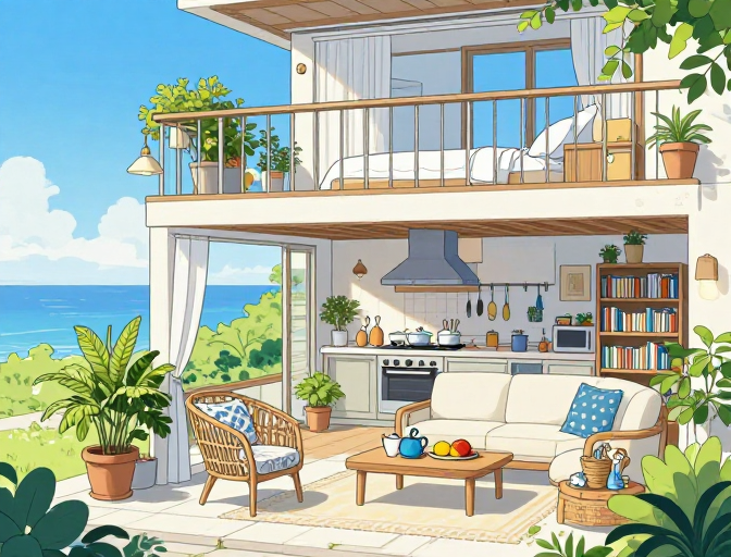 治愈系海边现代宅生活:温馨家景与绿意盎然