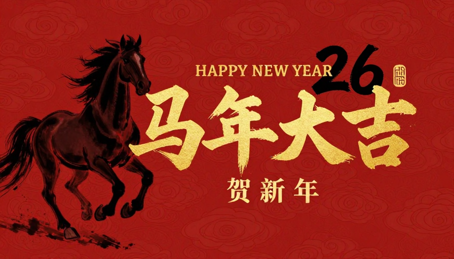 马年大吉水墨插画，春节喜庆艺术祝福图