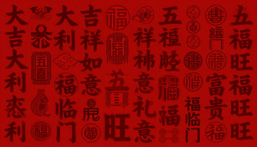 红色复古吉祥纹样中式祝福海报