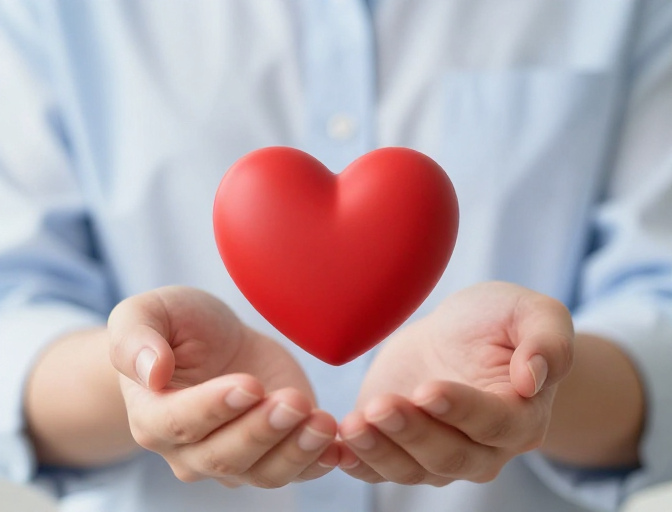 柔光摄影:双手托举鲜红心形传递健康关爱