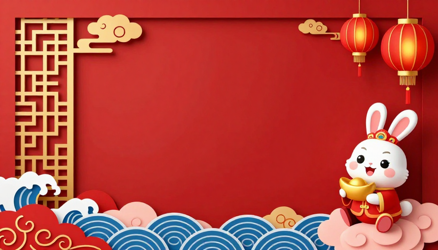 喜庆中国风剪纸背景 立体纸艺兔年大吉