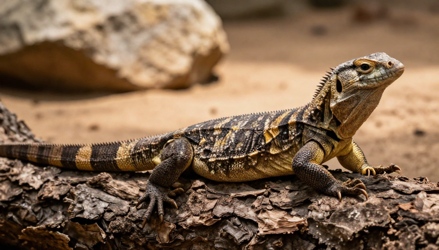 铠甲蜥静卧树皮：自然纪实摄影