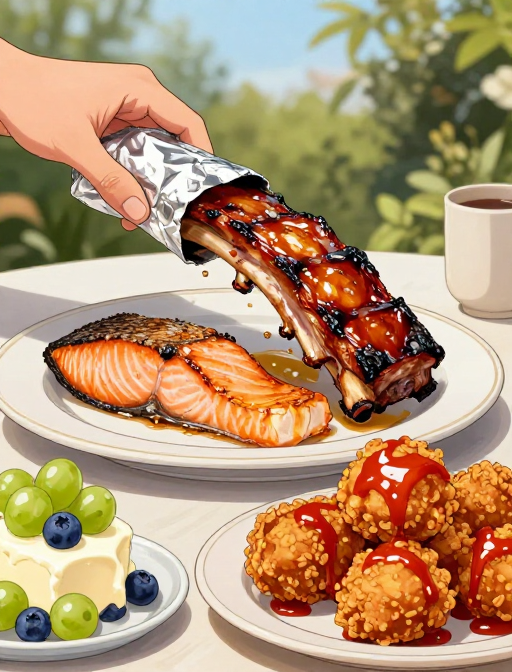 精致手绘美食插画:户外轻奢餐桌盛宴