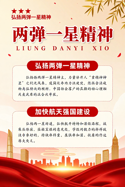红金两弹一星精神宣传海报设计