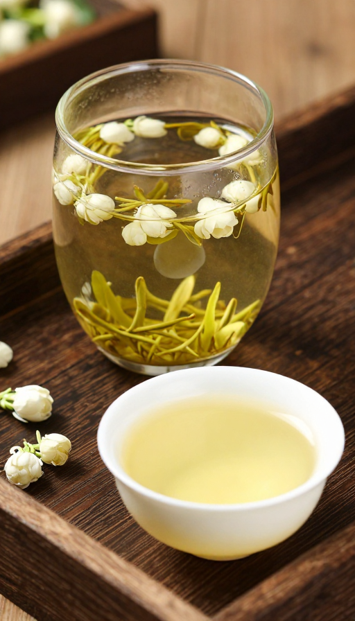 清新茉莉花茶实拍，展现中式茶韵与精致美感