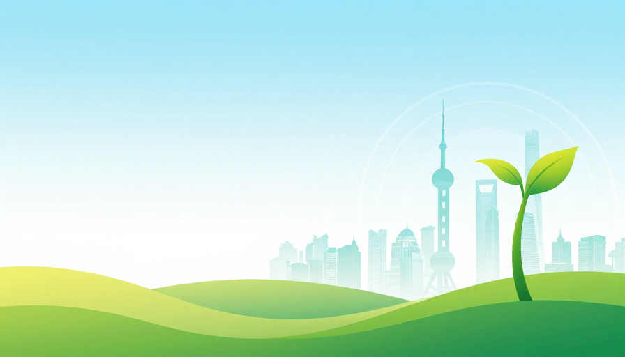 现代绿色生态城市插画背景：自然与都市和谐共生