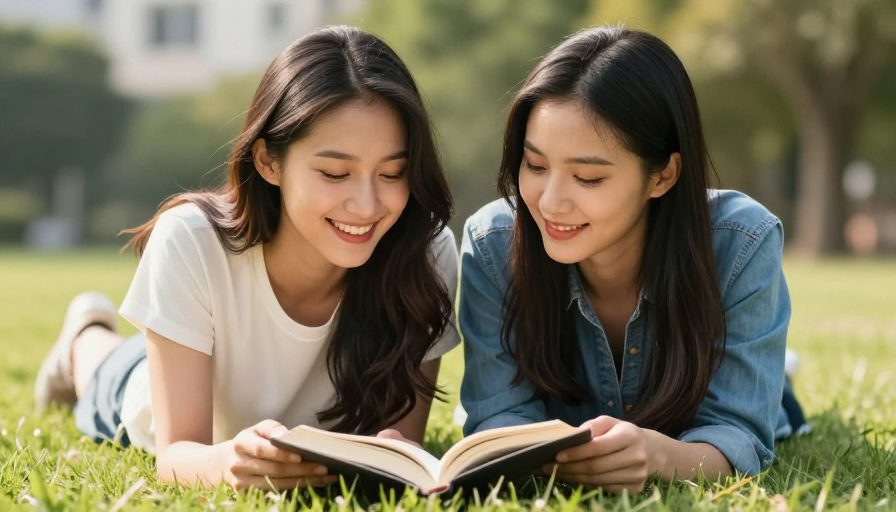 午后共读时光：两位闺蜜在绿意中的温暖瞬间