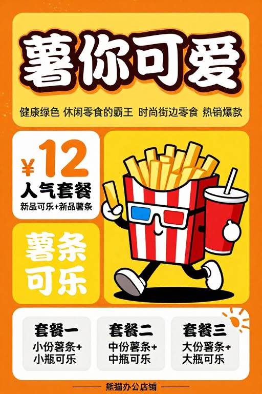 复古漫画风零食促销海报：活力街头美食推广