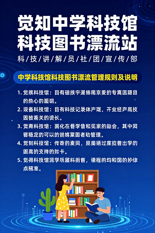 科技图书漂流站:未来感知识探索宣传图