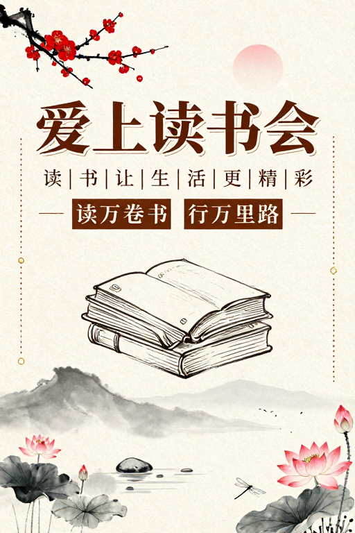 中国风文艺读书会海报：书香与水墨交融的雅致设计