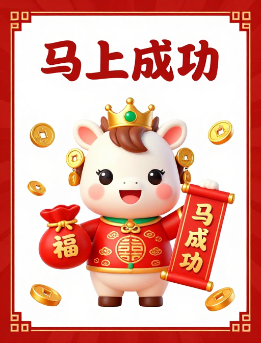 喜庆生肖卡通小马·马上成功新年主题