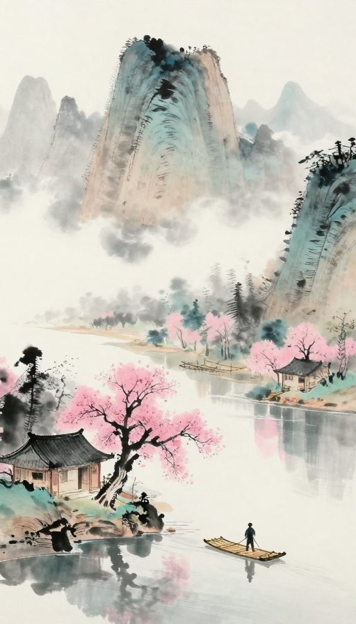 水墨山水：云雾缭绕的江南诗意画卷